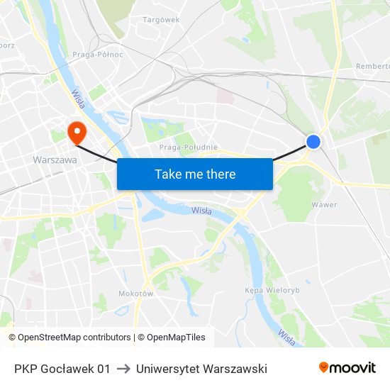 PKP Gocławek 01 to Uniwersytet Warszawski map