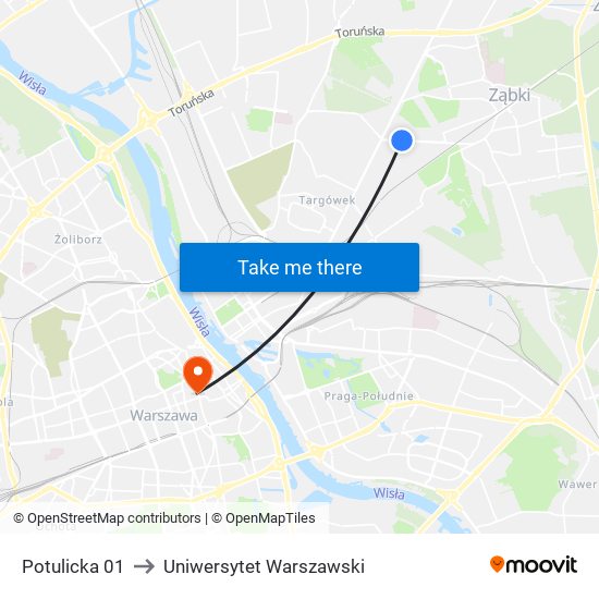 Potulicka 01 to Uniwersytet Warszawski map