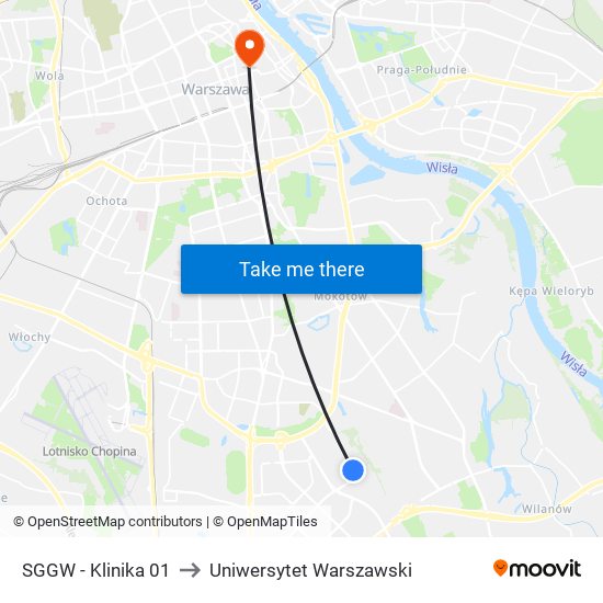 SGGW - Klinika 01 to Uniwersytet Warszawski map
