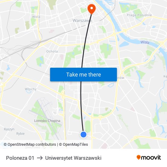 Poloneza 01 to Uniwersytet Warszawski map