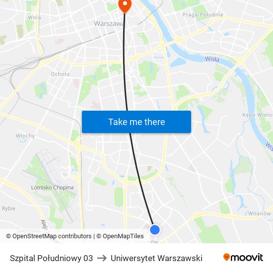 Szpital Południowy 03 to Uniwersytet Warszawski map