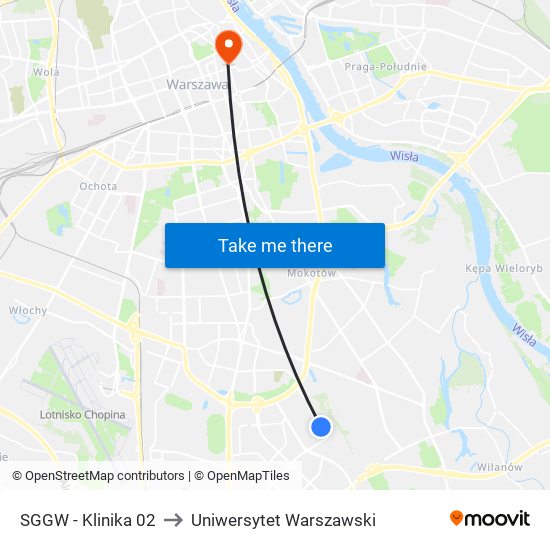 SGGW - Klinika 02 to Uniwersytet Warszawski map
