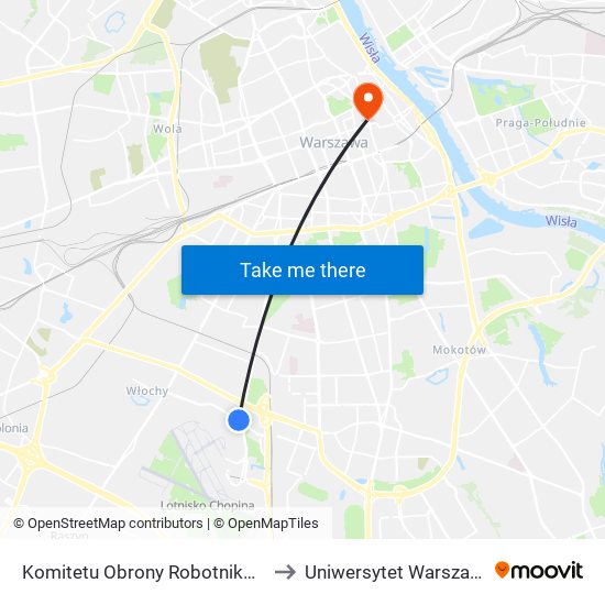 Komitetu Obrony Robotników 04 to Uniwersytet Warszawski map