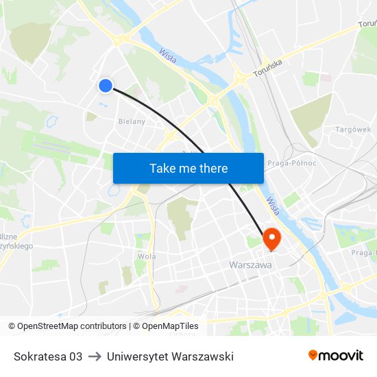 Sokratesa 03 to Uniwersytet Warszawski map