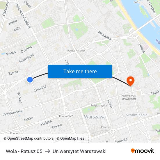Wola - Ratusz 05 to Uniwersytet Warszawski map