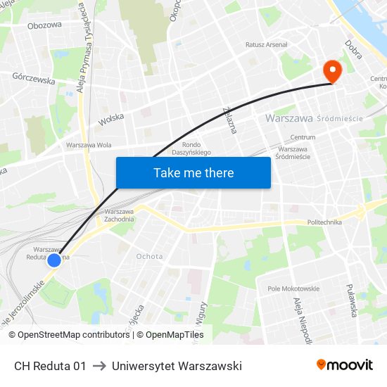 CH Reduta 01 to Uniwersytet Warszawski map
