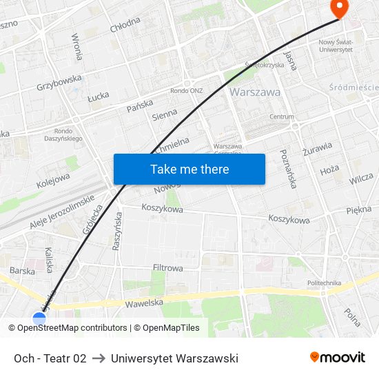 Och - Teatr 02 to Uniwersytet Warszawski map