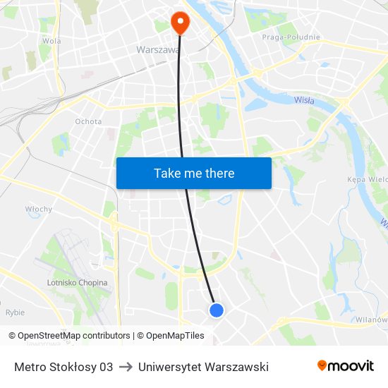 Metro Stokłosy to Uniwersytet Warszawski map