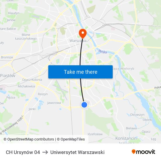 CH Ursynów 04 to Uniwersytet Warszawski map
