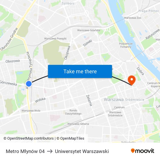 Metro Młynów 04 to Uniwersytet Warszawski map