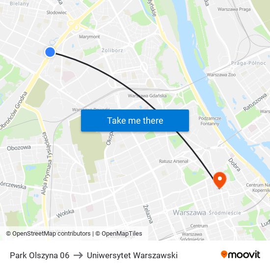 Park Olszyna 06 to Uniwersytet Warszawski map