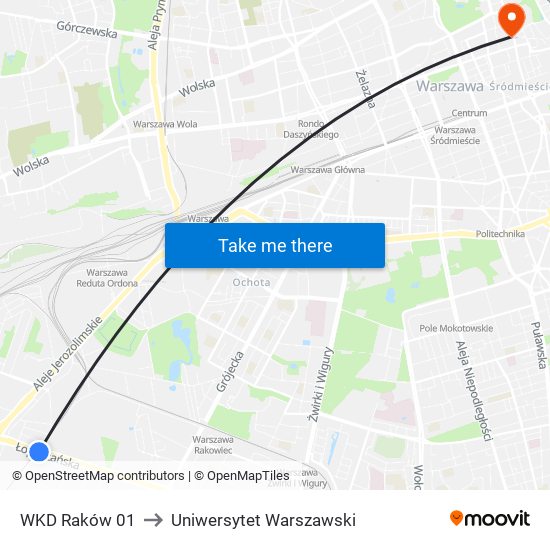 WKD Raków 01 to Uniwersytet Warszawski map