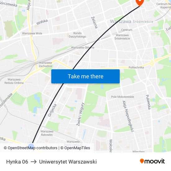 Hynka 06 to Uniwersytet Warszawski map