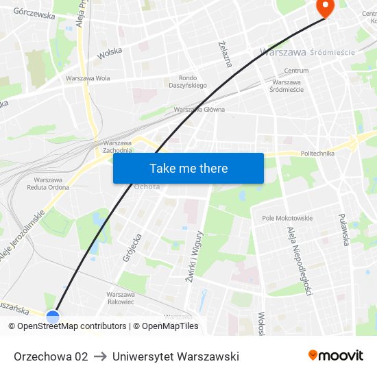 Orzechowa 02 to Uniwersytet Warszawski map