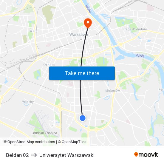 Bełdan 02 to Uniwersytet Warszawski map