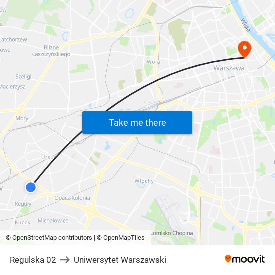 Regulska 02 to Uniwersytet Warszawski map