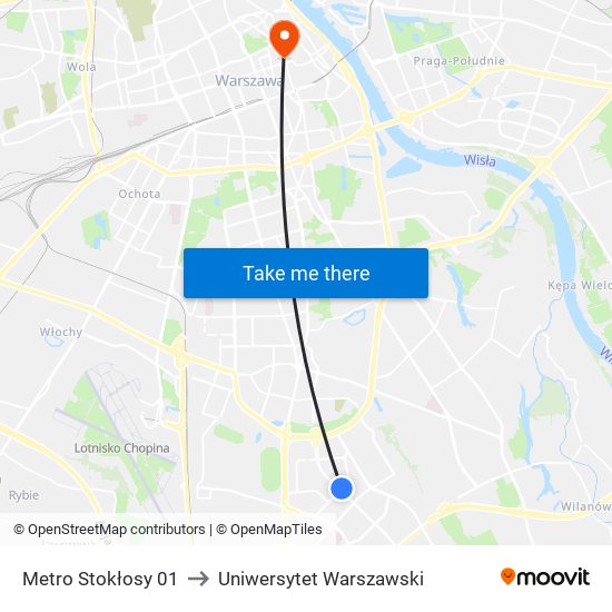 Metro Stokłosy 01 to Uniwersytet Warszawski map