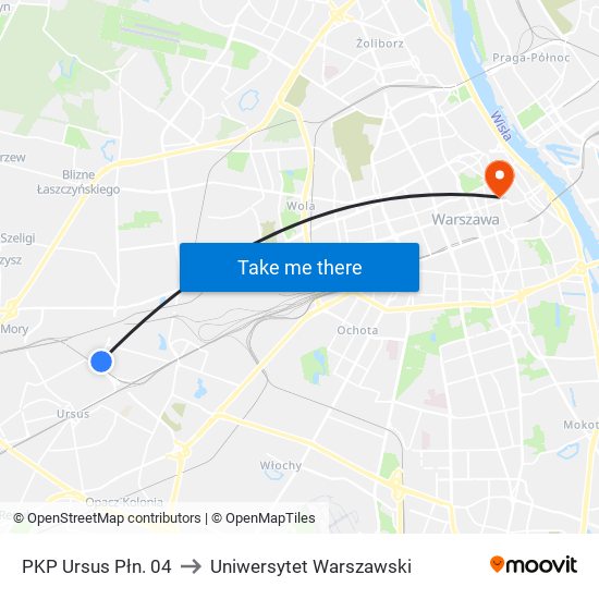 PKP Ursus Płn. 04 to Uniwersytet Warszawski map