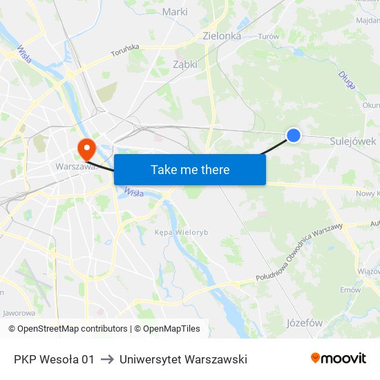 PKP Wesoła to Uniwersytet Warszawski map