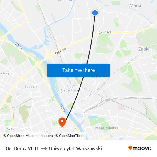 Os. Derby VI 01 to Uniwersytet Warszawski map