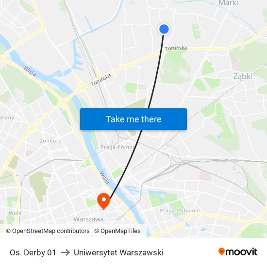 Os. Derby 01 to Uniwersytet Warszawski map