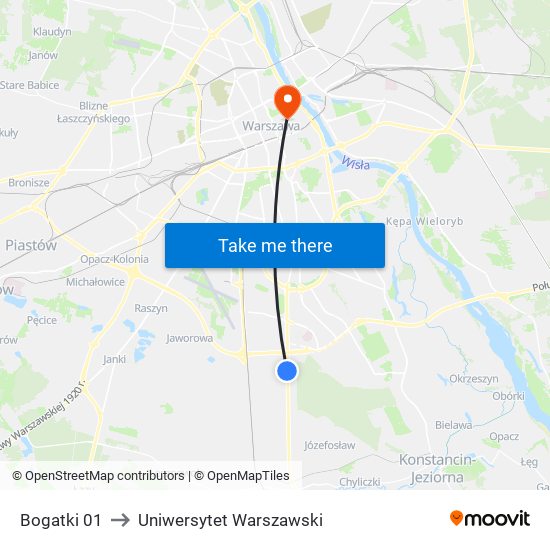 Bogatki 01 to Uniwersytet Warszawski map