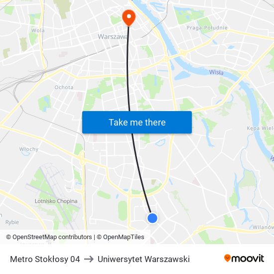 Metro Stokłosy to Uniwersytet Warszawski map