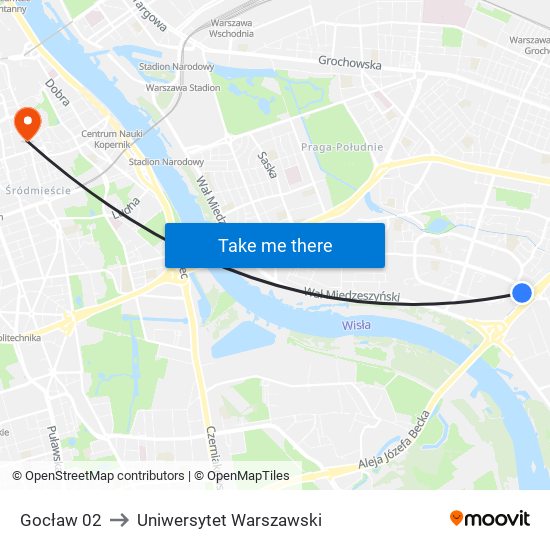 Gocław to Uniwersytet Warszawski map