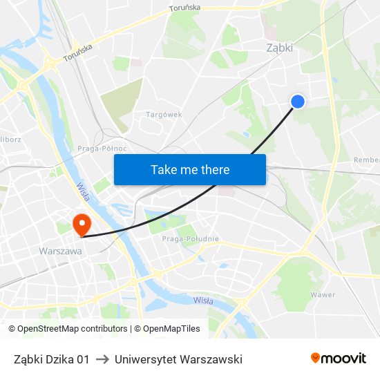 Ząbki Dzika 01 to Uniwersytet Warszawski map