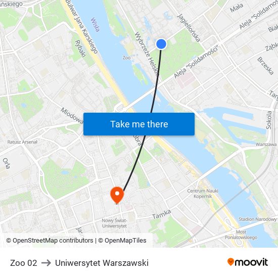 Zoo 02 to Uniwersytet Warszawski map