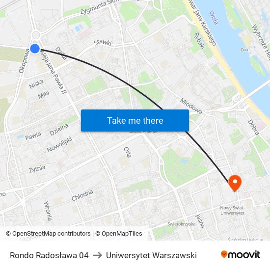Rondo Radosława 04 to Uniwersytet Warszawski map