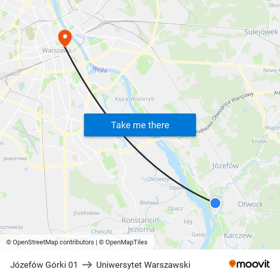 Józefów Górki to Uniwersytet Warszawski map