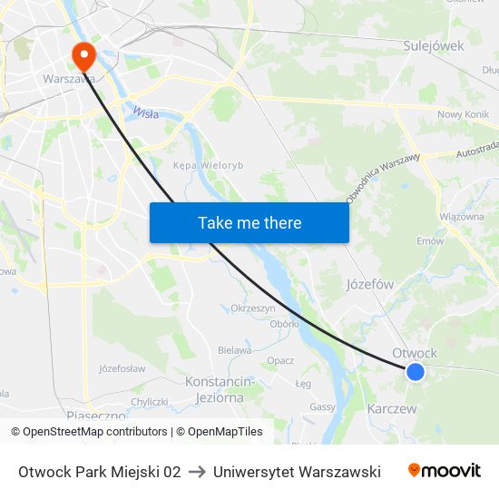 Otwock Park Miejski 02 to Uniwersytet Warszawski map