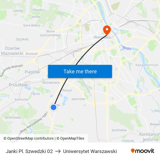 Janki Pl. Szwedzki 02 to Uniwersytet Warszawski map