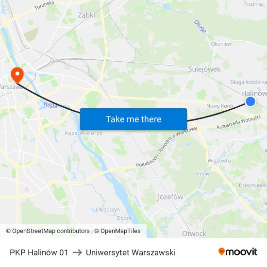 PKP Halinów 01 to Uniwersytet Warszawski map