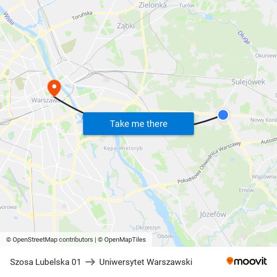 Szosa Lubelska 01 to Uniwersytet Warszawski map