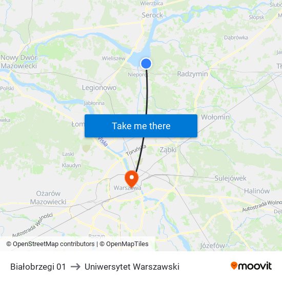 Białobrzegi 01 to Uniwersytet Warszawski map