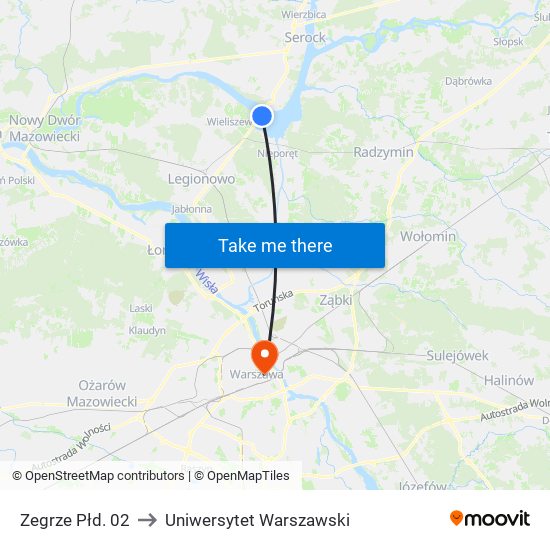 Zegrze Płd. 02 to Uniwersytet Warszawski map