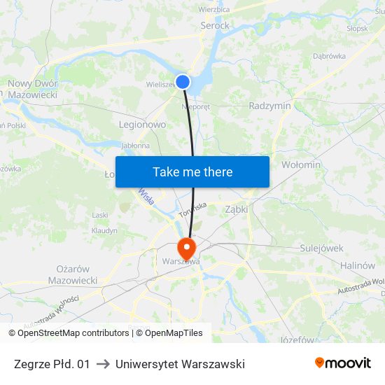 Zegrze Płd. 01 to Uniwersytet Warszawski map