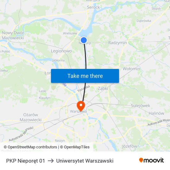 PKP Nieporęt 01 to Uniwersytet Warszawski map