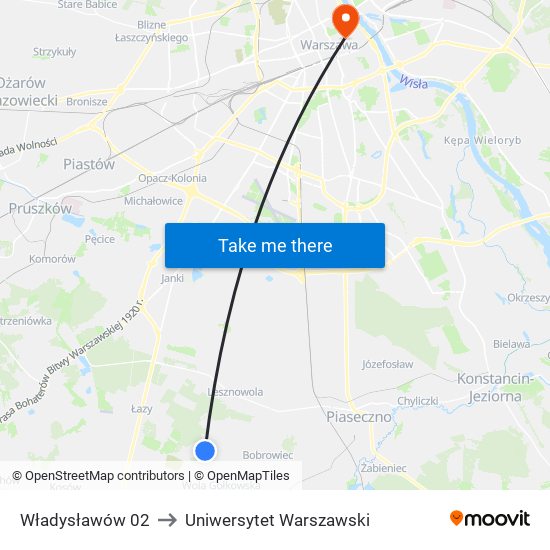 Władysławów 02 to Uniwersytet Warszawski map