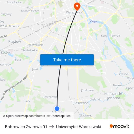 Bobrowiec Żwirowa to Uniwersytet Warszawski map