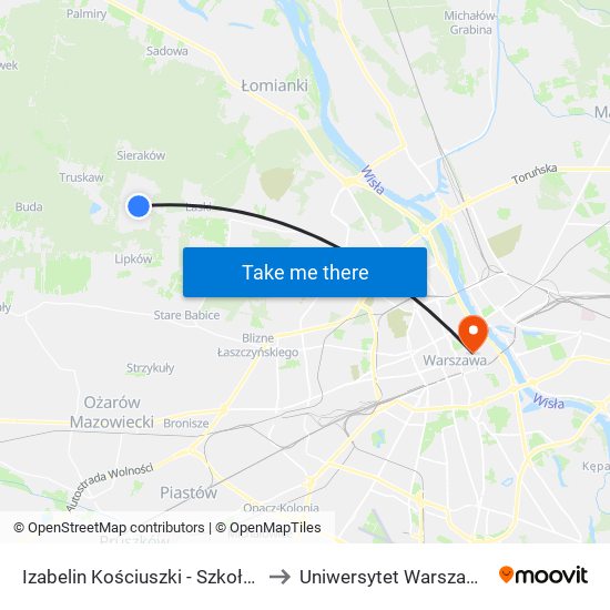 Izabelin Kościuszki-Szkoła to Uniwersytet Warszawski map