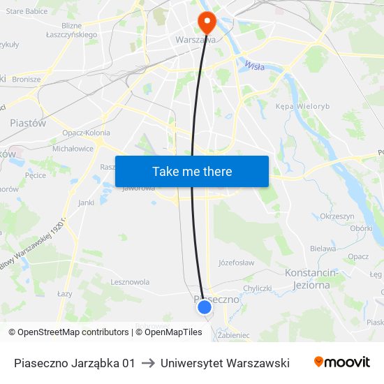 Piaseczno Jarząbka 01 to Uniwersytet Warszawski map