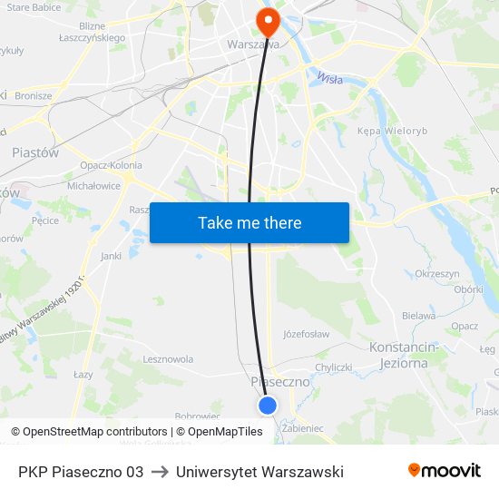 PKP Piaseczno 03 to Uniwersytet Warszawski map