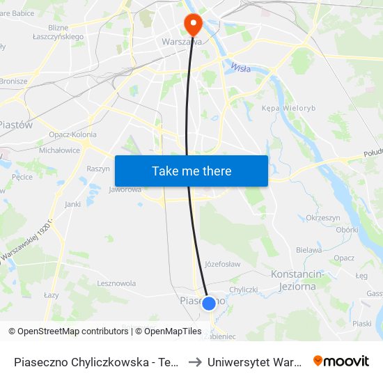 Piaseczno Chyliczkowska-Technikum to Uniwersytet Warszawski map