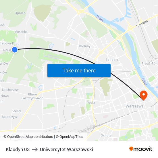 Klaudyn to Uniwersytet Warszawski map