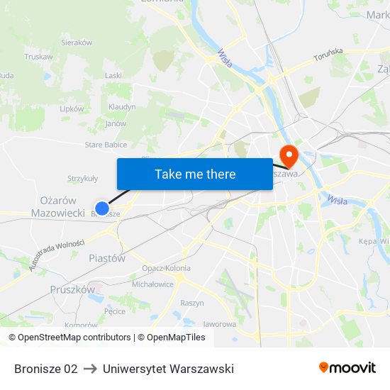 Bronisze 02 to Uniwersytet Warszawski map