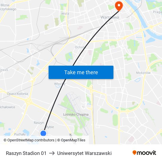 Raszyn Stadion 01 to Uniwersytet Warszawski map