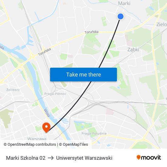 Marki Szkolna 02 to Uniwersytet Warszawski map